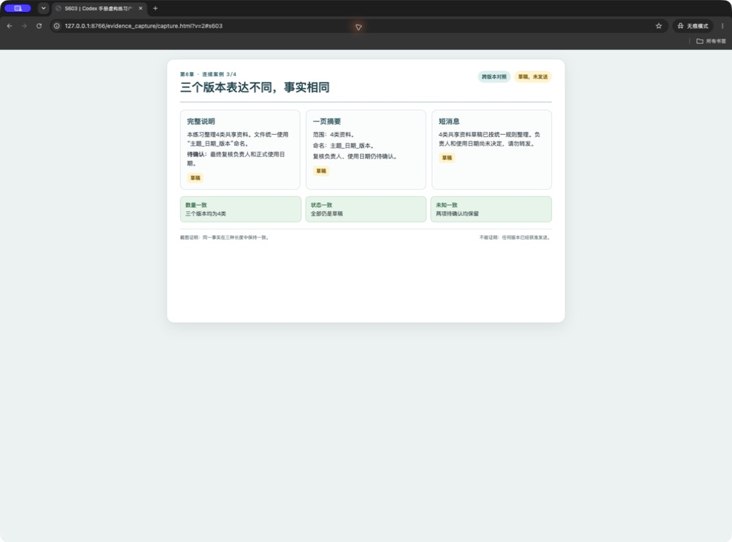 同一事实在完整说明、一页摘要与短消息三个版本中的对照